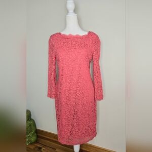 Adrianna Papell Coral Color Lace Dress Size 8